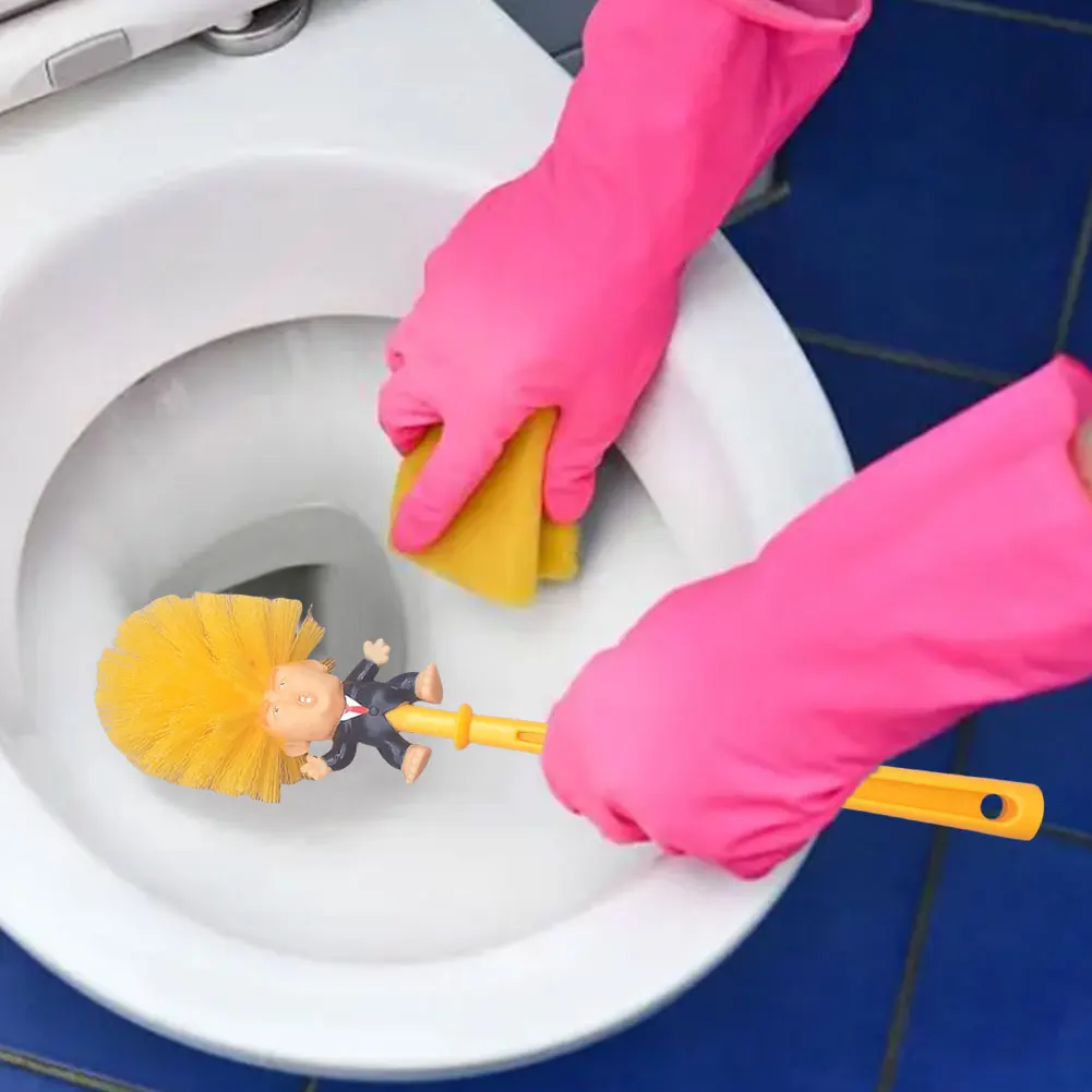 Donald Trump Toilet Brush WC Cleaning Brushes Yellow Trump Head Lavatory Brush Set Household Cleaning Tools Bathroom Accessories