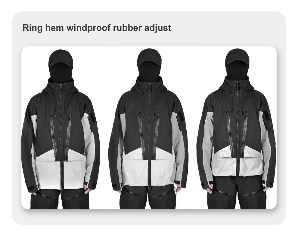 Reindee Lusion 23aw All-weather hooded hard-shell 3L outdoor ski jacket carrying sling multiple pockets adjustable hood techwear