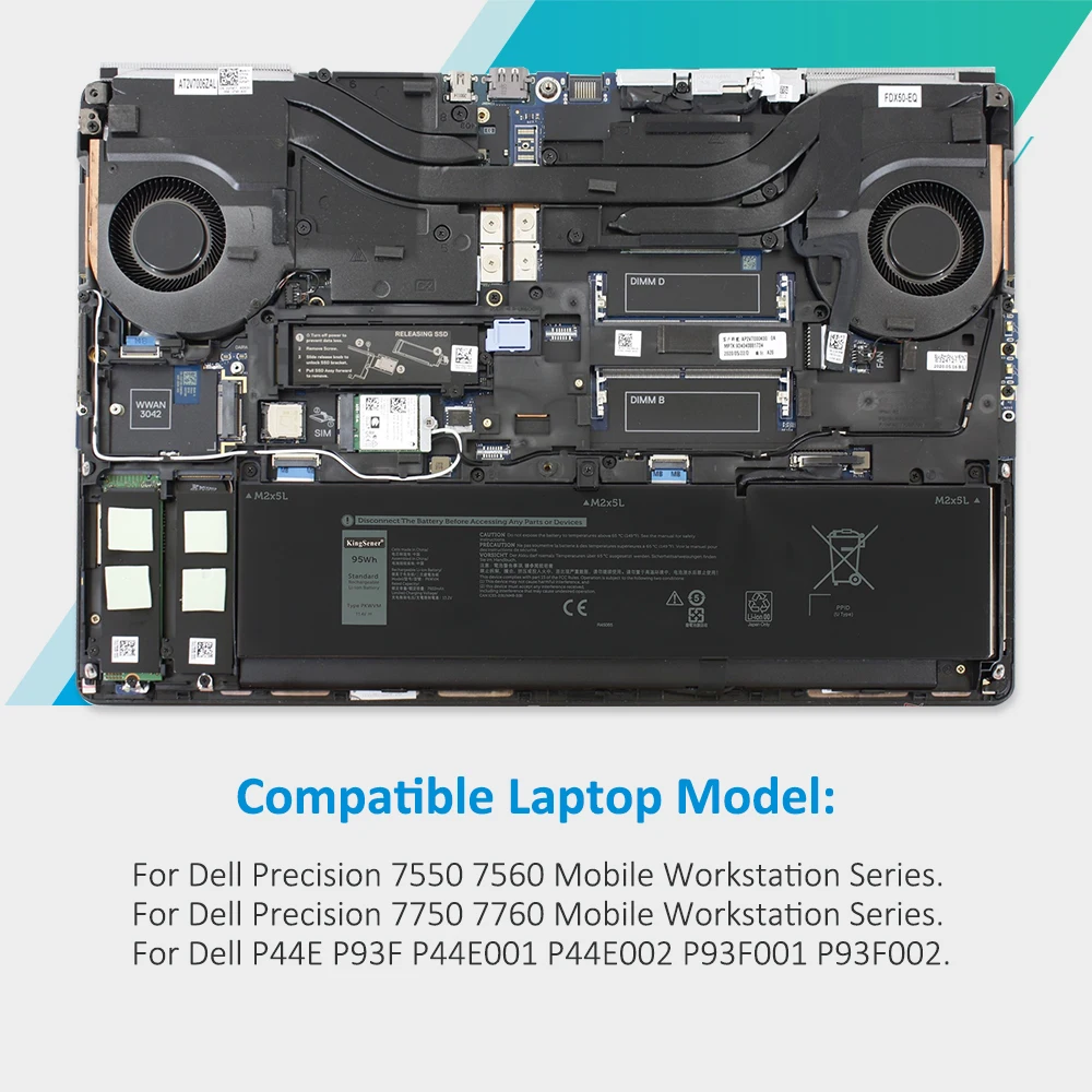 Kingsener-bateria para Dell Precision 7550 7560 7750 7750 7760 Série P44e P93f C903v Cr72x 17c06 0cr72x 95wh Pkwvm l Laptop - Imagem 4