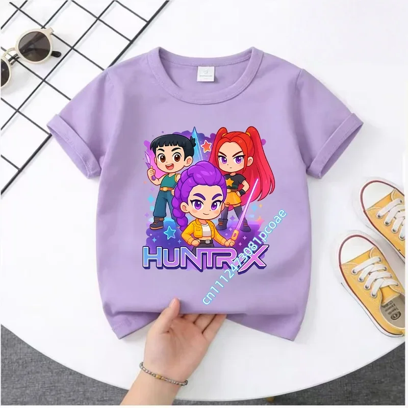 Summer Kpop Demon Hunters Kids Cartoon Anime Meme T-Shirt - Round Neck Casual Boys Top Gift