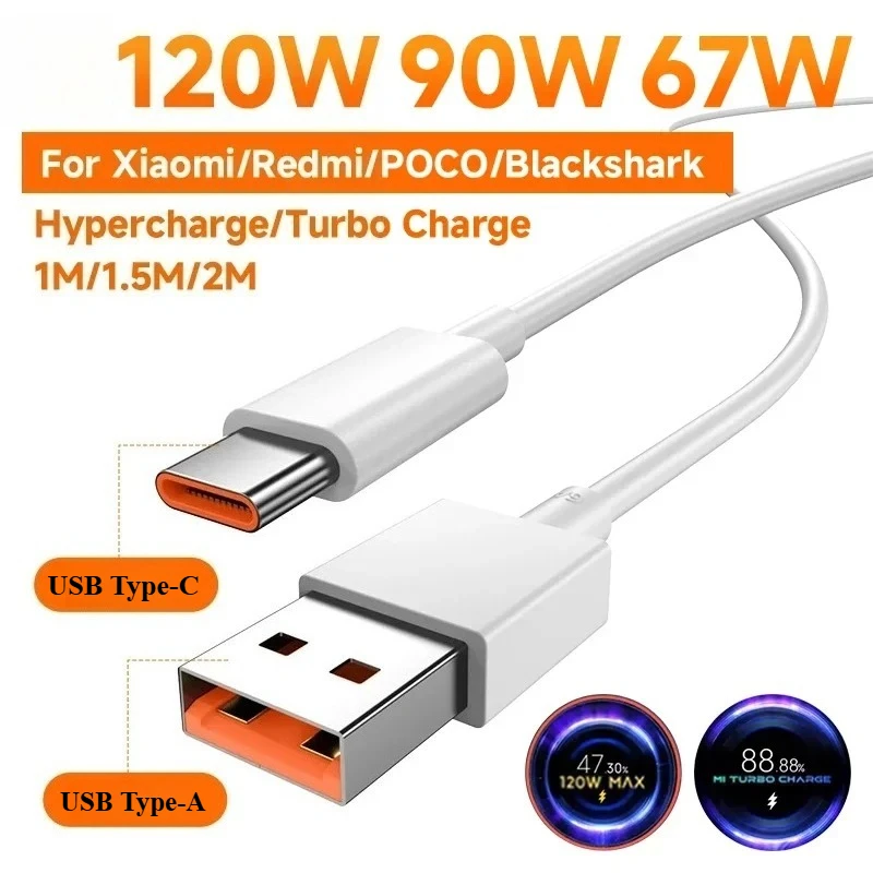 ل Xiaomi الأصلي 120 واط 90 واط 67 واط 6A USB نوع C سريع توربو كابل شحن Mi 15S برو 14 13 12 Redmi ملاحظة 14 13 12 Poco X7 Pro F6 1