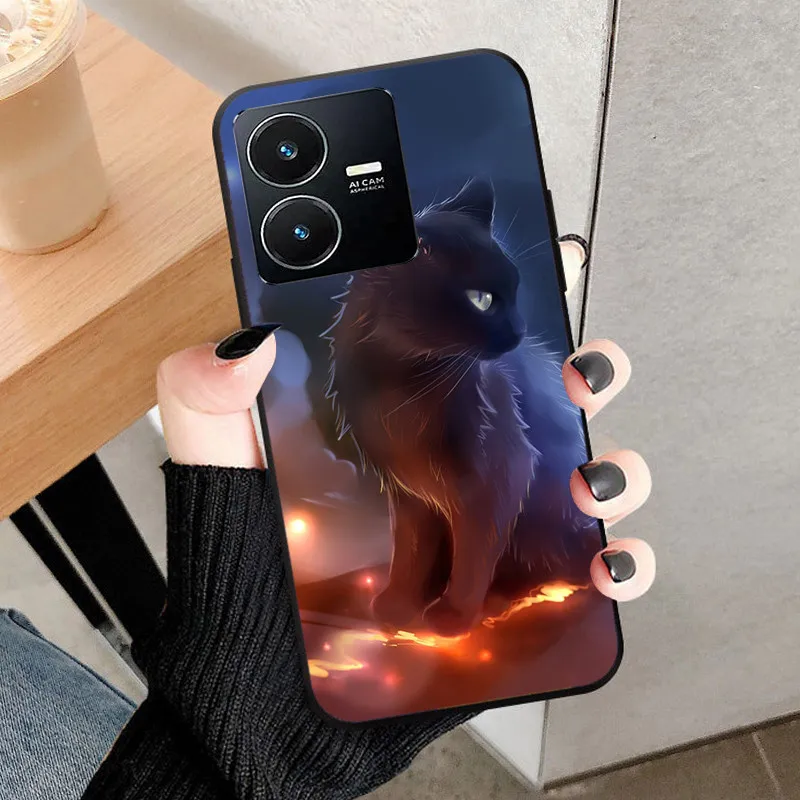 Wolf Cat Soft Silicone Shockproof Phone Cover, Black Bumper.
