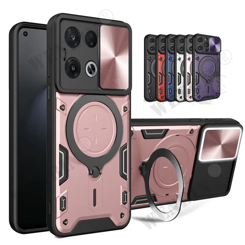 Case For OPPO Reno 8T A98 A53 A52 A17 A16 Realme 10 Pro C55 Magnetic rotating sliding camera 360 Rotate Kickstand Case Cover_voghion.com