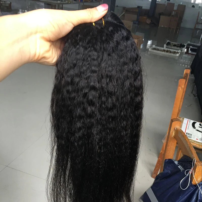 Kinky Straight Clip In Hair Extensions 7Pcs/Set 1B# Natural Black Hair Extensions Real Human Hairpiece For Women 24inches