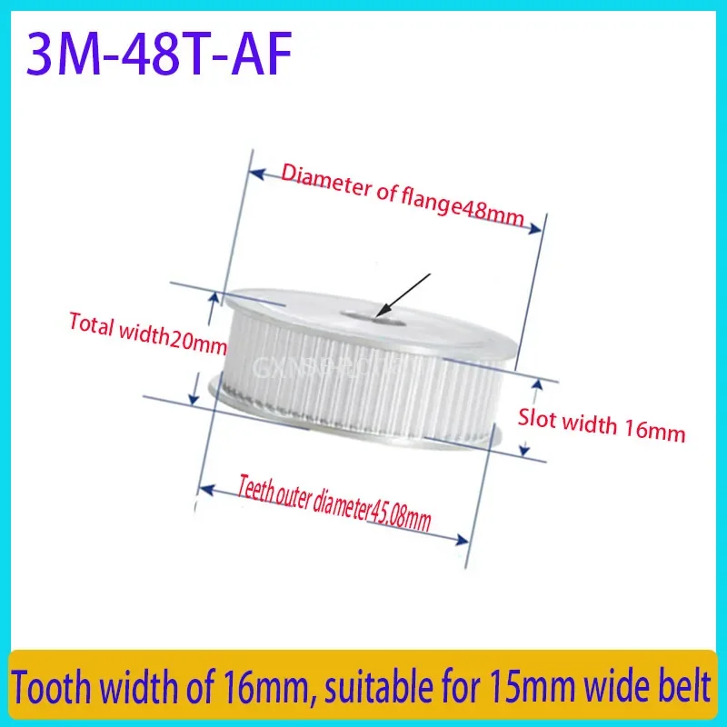 3M 48T AF type Timing Pulley  8/10/12/14/15mm Bore 3mm Pitch 15mm Belt Width  Aluminum Alloy Timing Belt Pulleys
