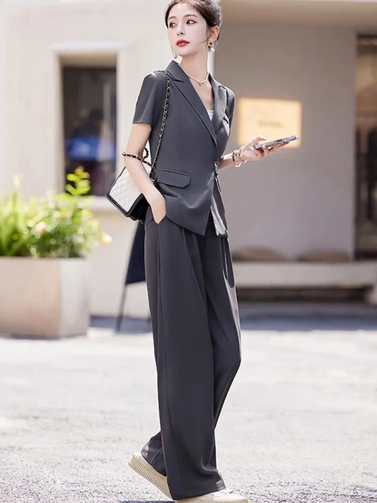 Short Legs Office Wear For Short Ladies Short Sleeve Wide Leg