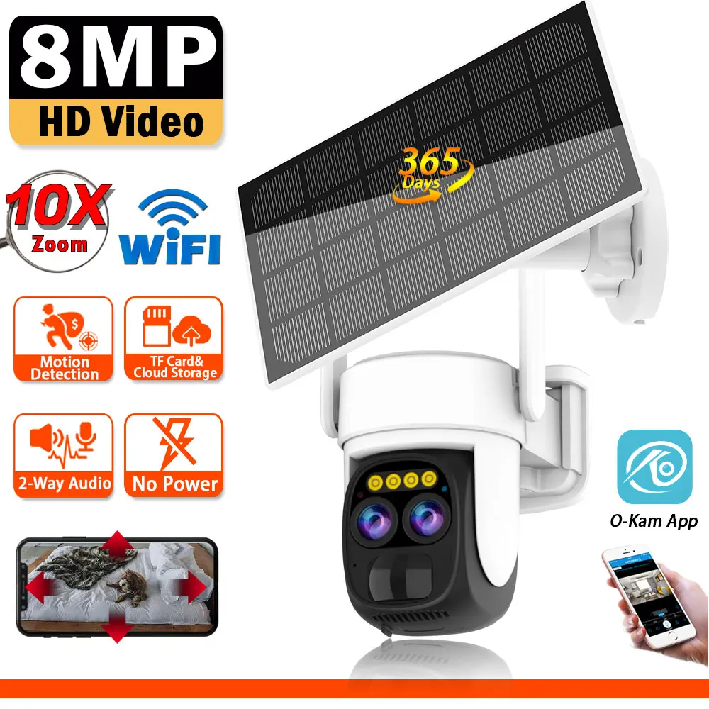 O-Kam App Smart Solar 10X Zoom WIFI Security Cameras With Solar