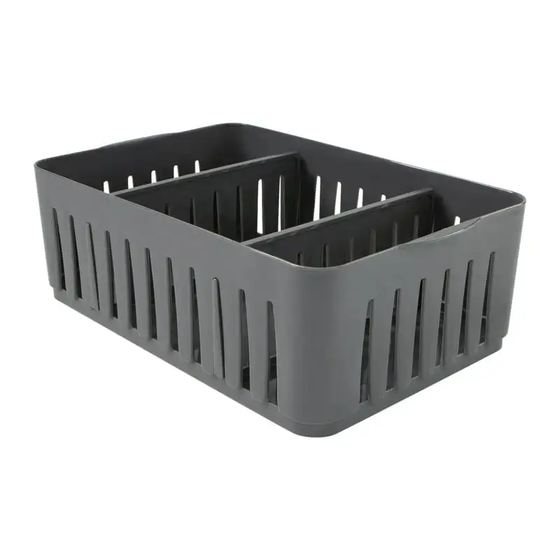 

Pack Stackable Plastic Organizer Bin Storage Basket with Adjustable Dividers in Grey