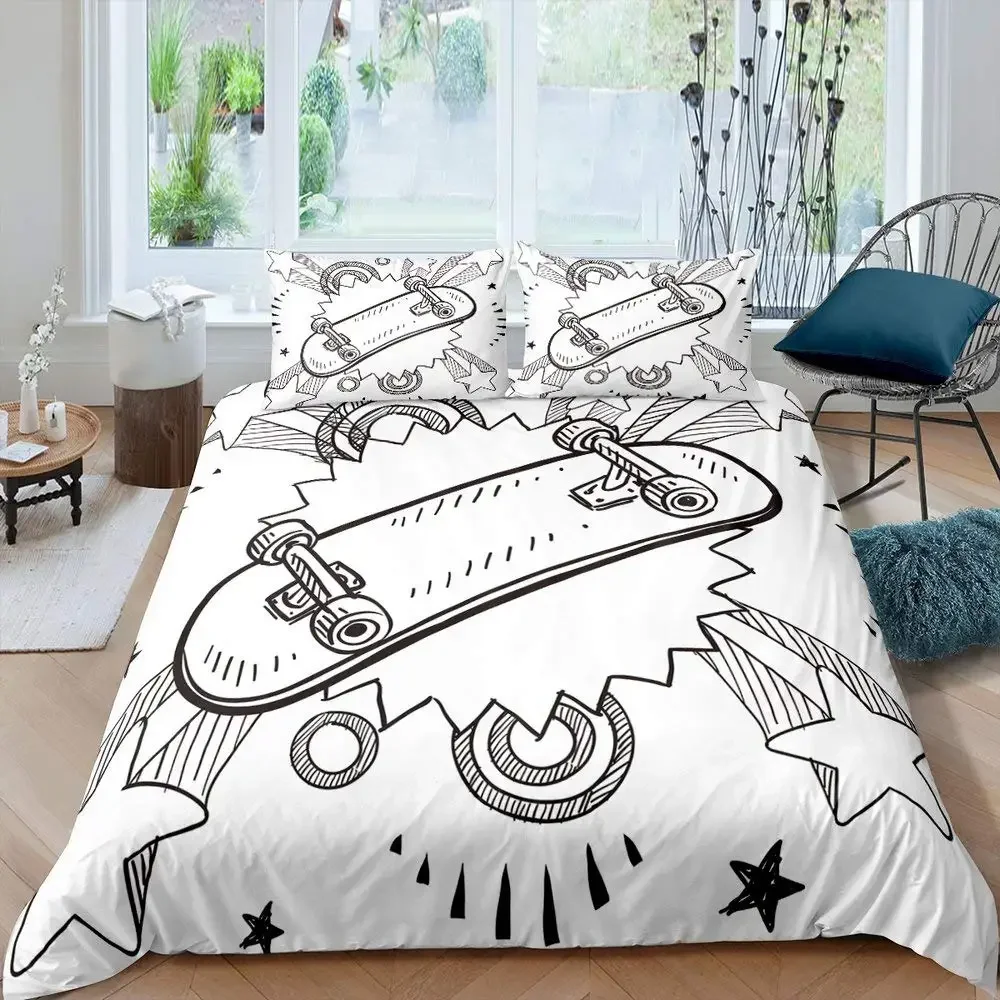 Teens Skateboard Duvet Cover Boys Hipster Graffiti Style Comforter Covers Children Extreme Sports Theme Cool Skate Bedding Set