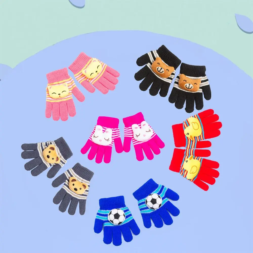 Thick Warm Kids Full Finger Gloves Acrylic Yarn Winter Mittens
