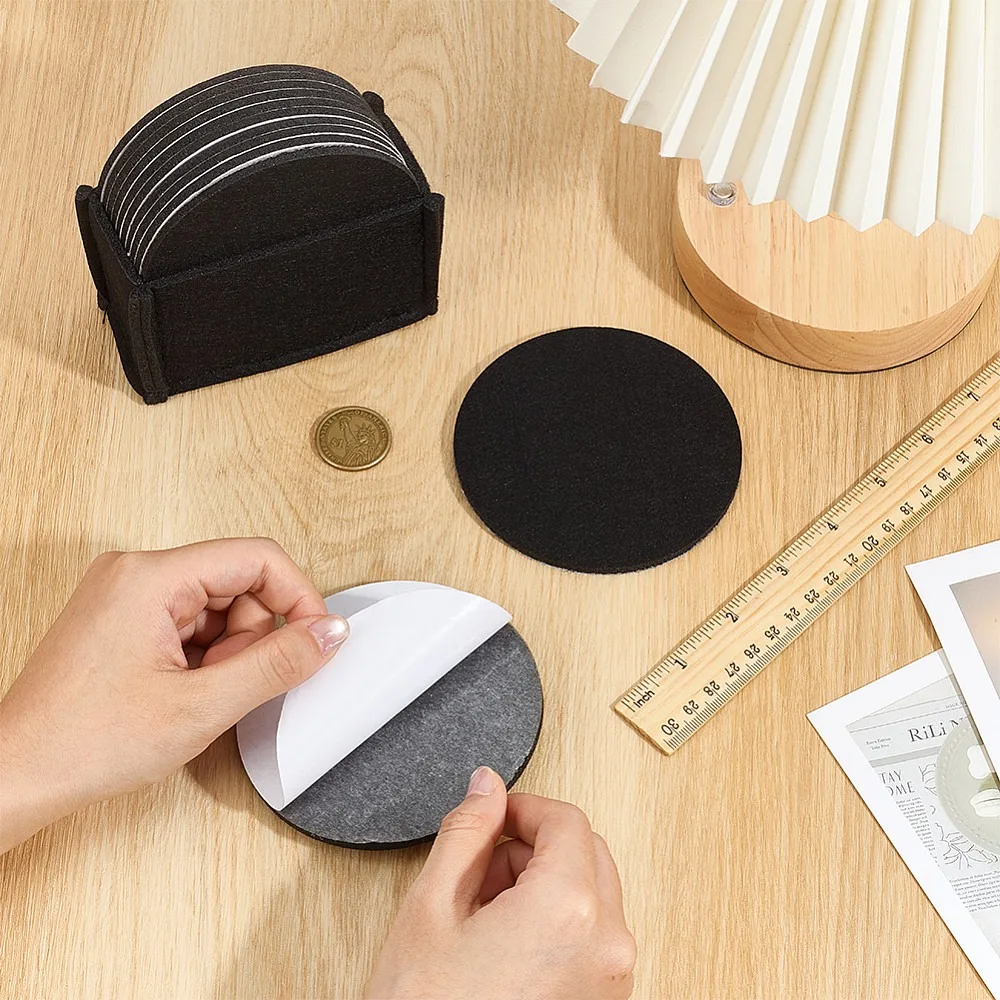 Adhesive Black Felt Pads - Set of 20, Round, 100mm Diameter