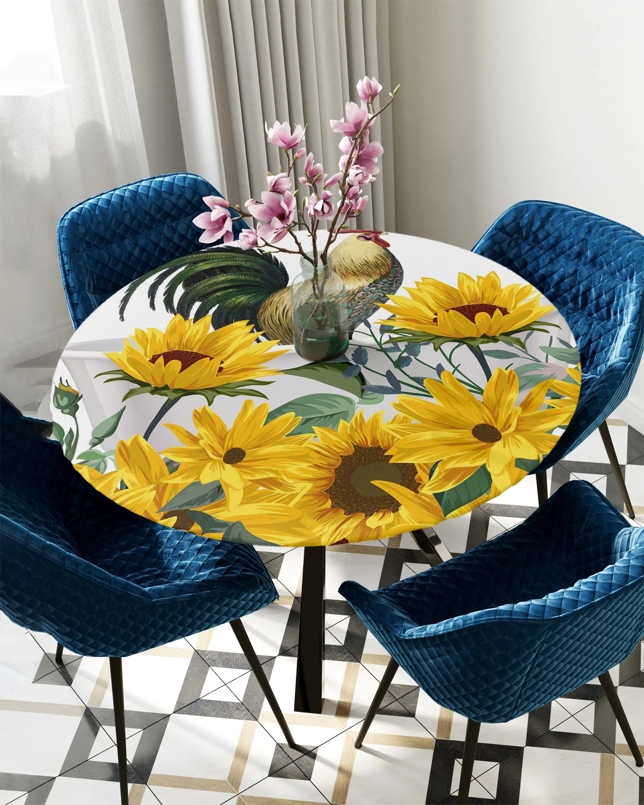 

Animal Sunflower Rooster Bathtub Round Elastic Edged Table Cover Protector Cloth Waterproof Rectangle Fitted Tablecloth