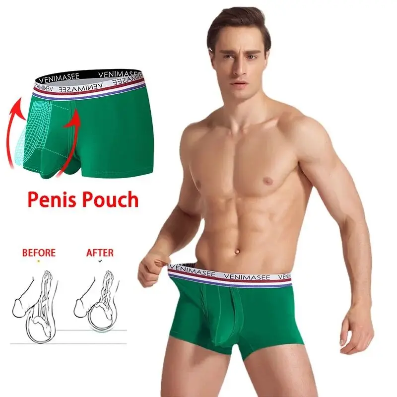Men Elephant Nose Boxers Breathable Bulge Dick Scrotum Pouch Sexy Lingerie Big Penis Pocket Gay Underwear Ropa Interior