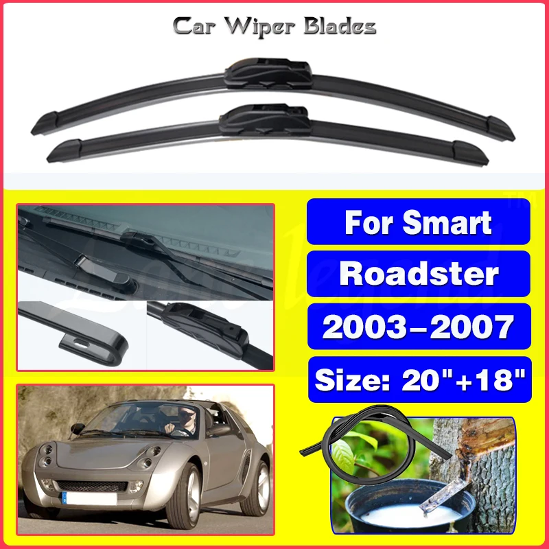 

For Smart Roadster 2003 2004 2005 2006 2007 Car Front Wiper Blades Windshield Windscreen Accessories Window U J Hook 20"+18"