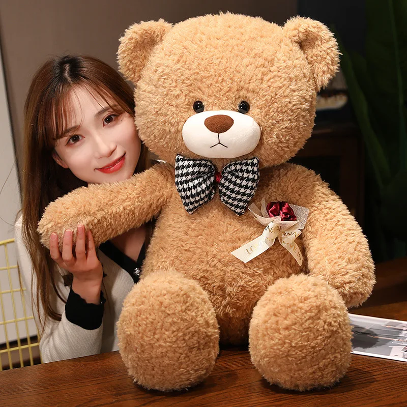 

Appease Kawaii Rose Teddy Bear Plush Pillow Stuffed Soft Curly Bow Tie Bear Plushie Toys Nice Valentine's Gift for Girlfriend