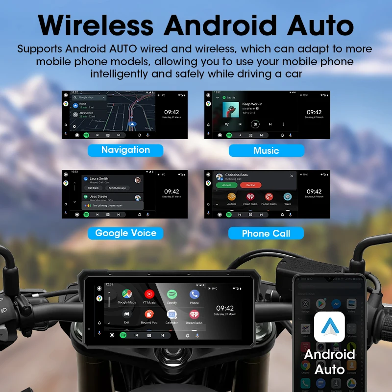 7/8.1 pollici Moto 4K DVR WIFI portatile Moto Navigazione GPS per Wireless Carplay Android Auto IPX7 Schermo impermeabile Dual BT - immagine 5