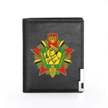 

High Quality Soviet Border Guards Printing Leather Wallet Men Women Billfold Slim Credit Card/ID Holders Inserts Short Purses