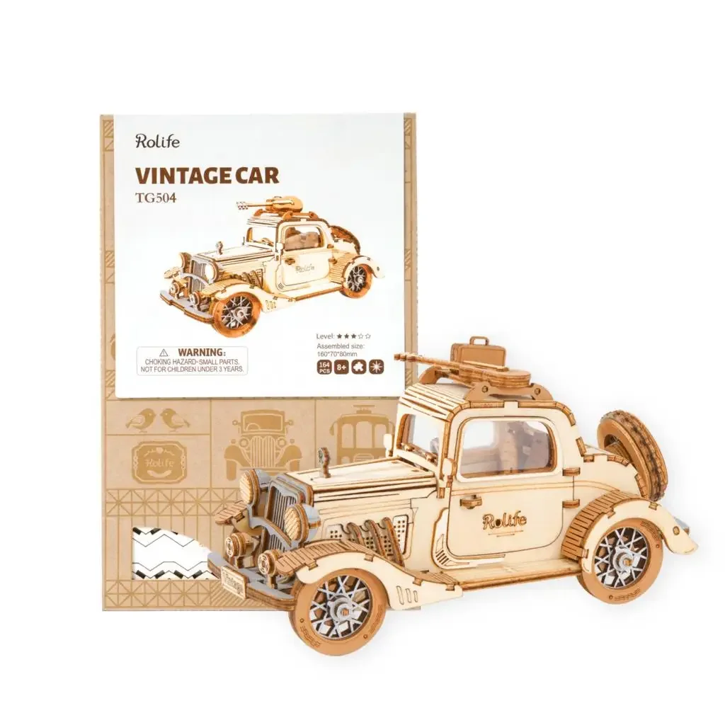 Robotime Rolife Vintage Car Model 3D Wooden Puzzle Toys for Chilidren Kids Adult TG504 5
