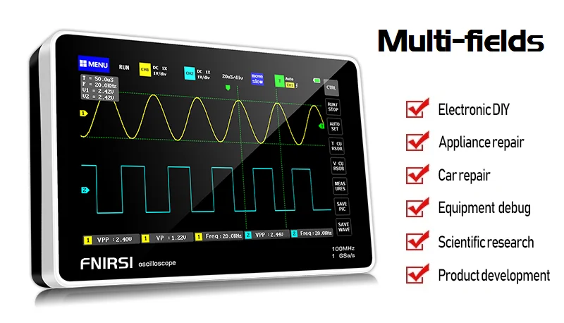 1013D Touch Screen Digital Oscilloscope Dual Channel 100MHz