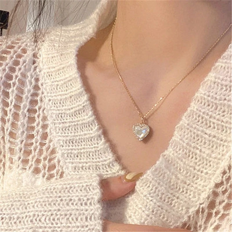 Trend Moonstone Heart Necklaces for Women Minimalist Collar Gold Color Chain Necklace Wedding Party Aesthetic Jewelry Gifts_voghion.com