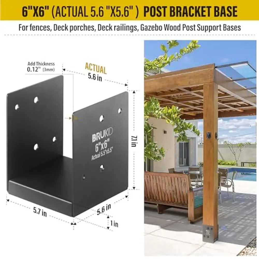 Stainless Steel Post Base Bracket 6x6 Actual 5.5x5.5" Deck Railing Fence Anchor Concrete Support Wood Post Connection Two-Way