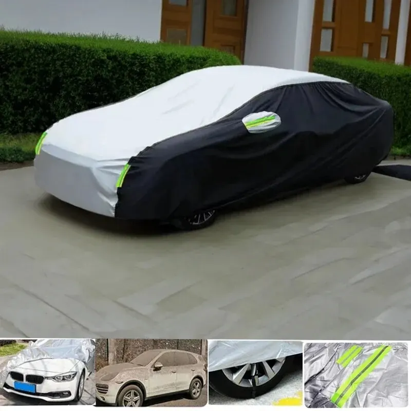 Car Cover Exterior Double Color Cover Sunshade Dustproof Protection with Reflective Strips Universal for Hatchback Sedan SUV — view 3