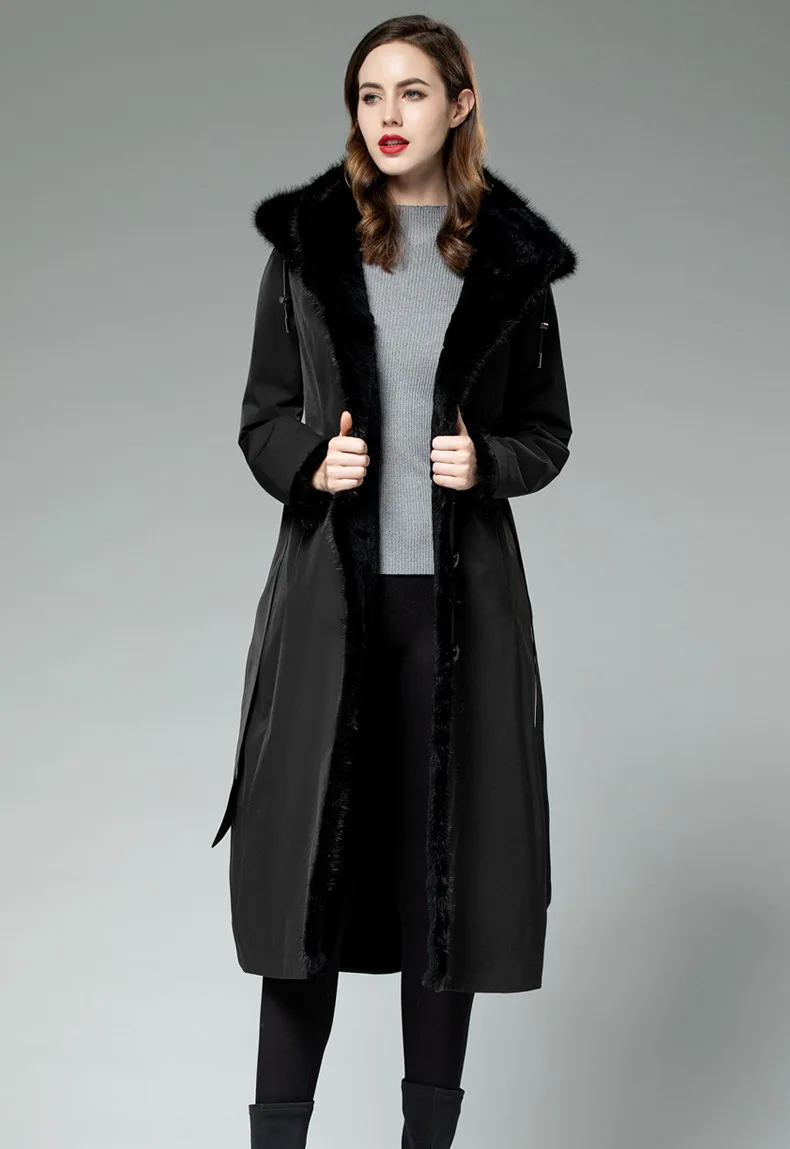 

2023Hot Sale Parka Real Fur Coat Women Winter Jacket Hooded Rex Rabbit Fur Liner Woman Parkas Mink Fur Edge Long Abrigos Mujer I