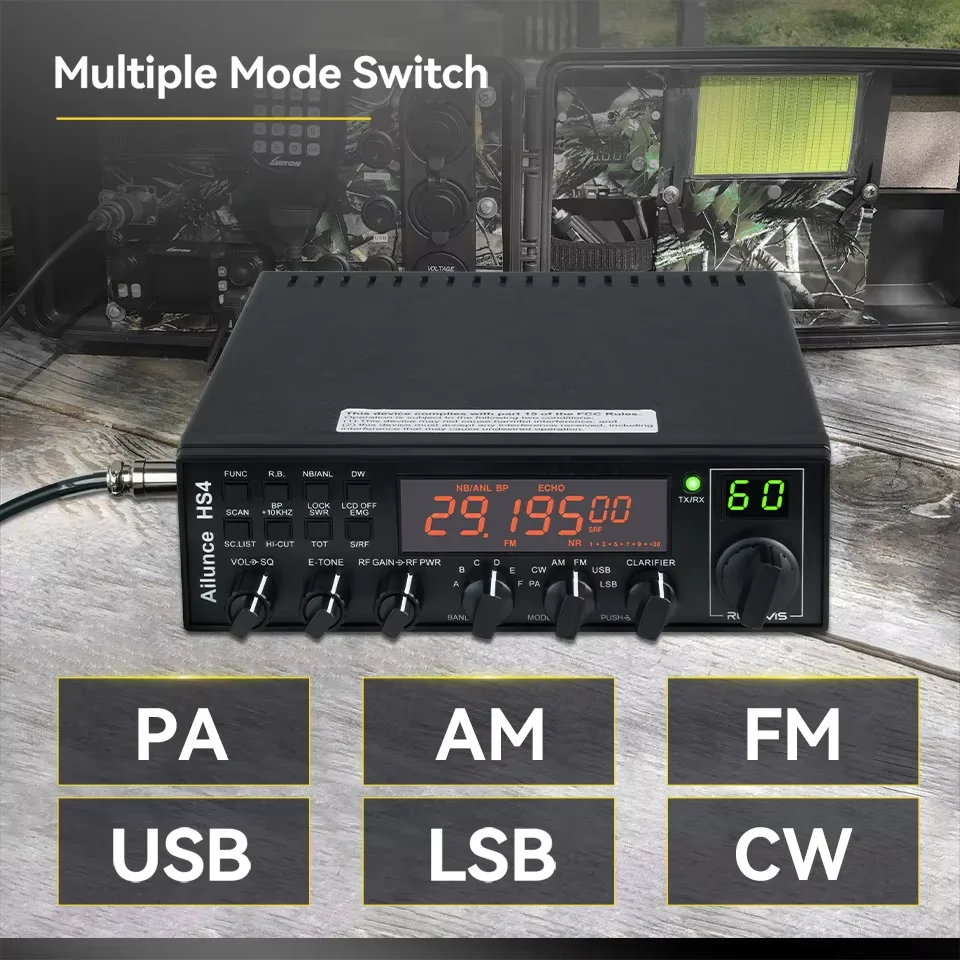 Retevis HS4 10 Meter Ham Radio Long Range Mobile Radio Multi-Mode Switch Dual Watch 6 Frequency Bands Mobile Transceiver 5