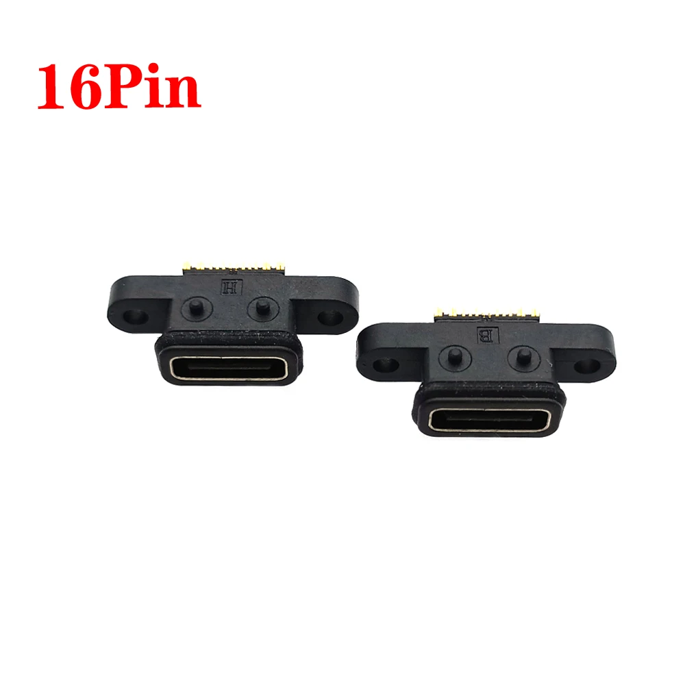 

USB Connector TYPE C 16 Pin Waterproof Female USB C Socket Port With Screw Hole Fast Charge Charging Interface 180 Degree