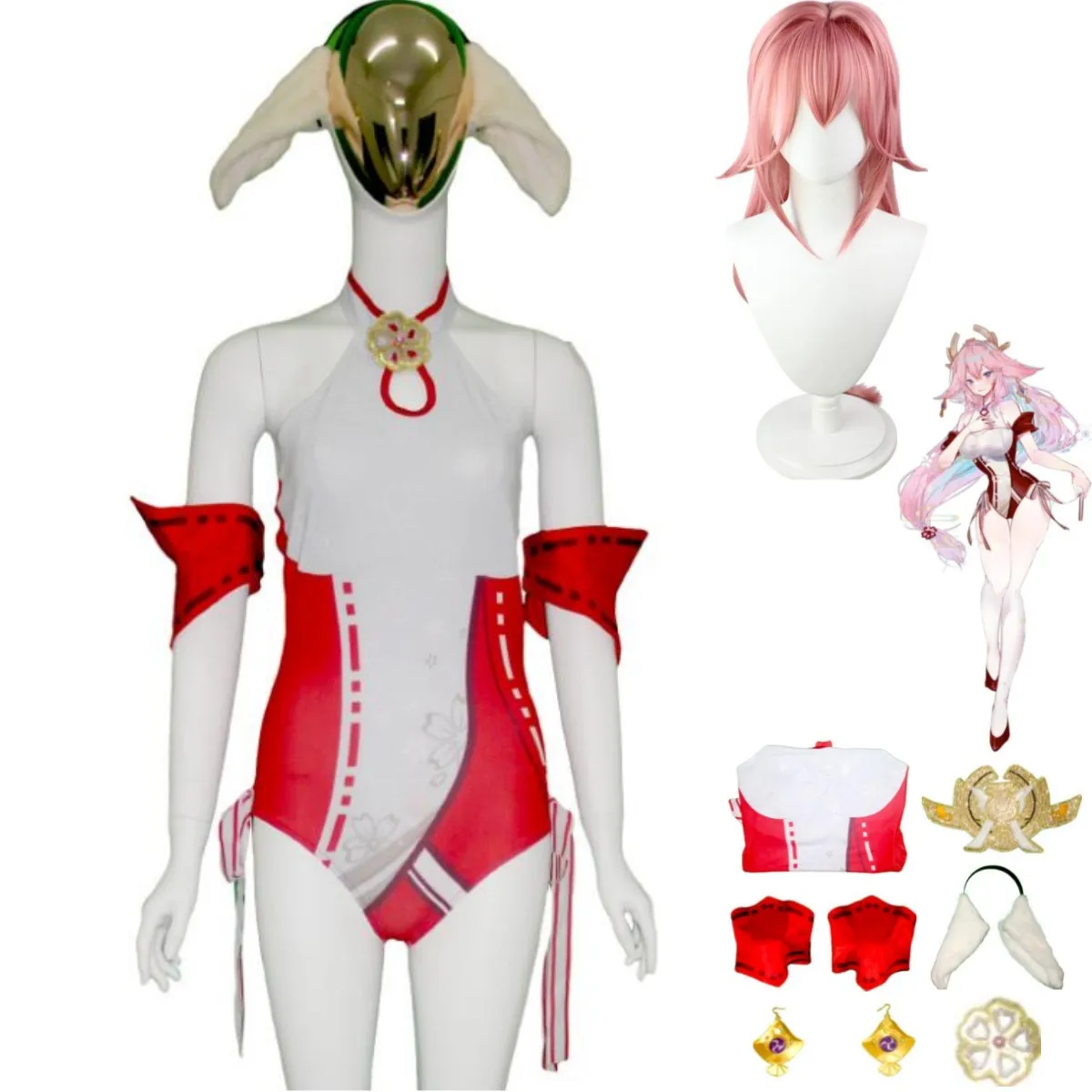 

Anime Game Genshin Impact Yae Miko Cosplay Costume Grand Narukami Shrine Witch Wig Jumpsuits Swimsuit Woman Sexy Party Suit
