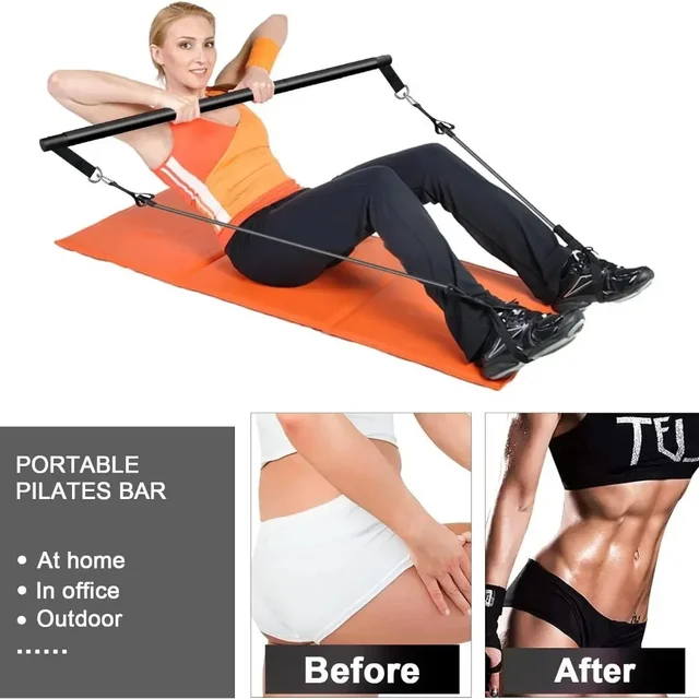 Portable Yoga Pilates Bar Stick with Resistance Band Home Gym Muscle Toning Bar Fitness Stretching Sports Body Workout Exercise 4