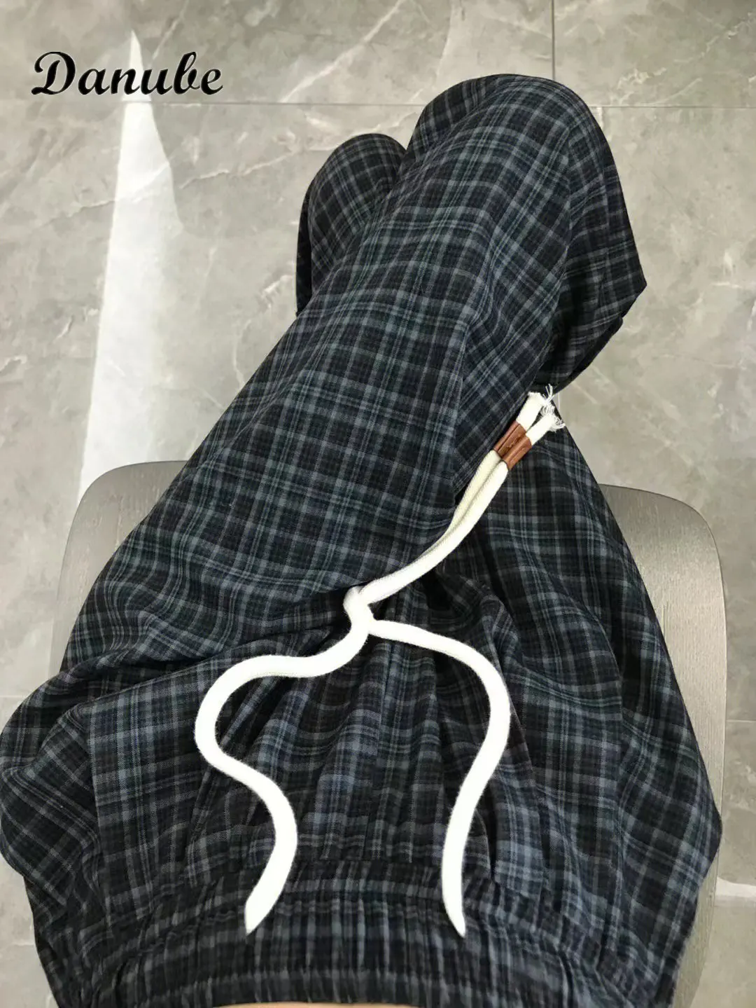 

Vintage Plaid Drawstring Pants Men Streetwear Korean Style High Waist Loose Harem Trousers Male Harajuku Hip-hop Casual Joggers