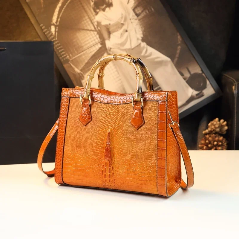 

Luxury Fashion Women's Bag Genuine Leather Bamboo Crocodile Pattern Ladies Handbags Tote Bag Mom Tide Shoulder Messenger Bags