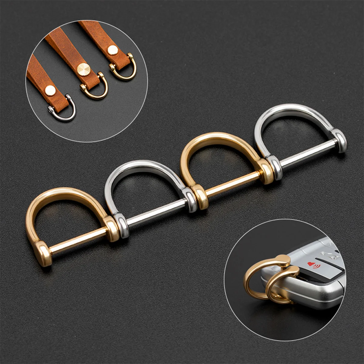 Description Picture 4 of itemBrass / Stainless Steel Horseshoe Chain Car Keychain d-Shaped Ring DIY Male And Female Pendant Metal Accessories