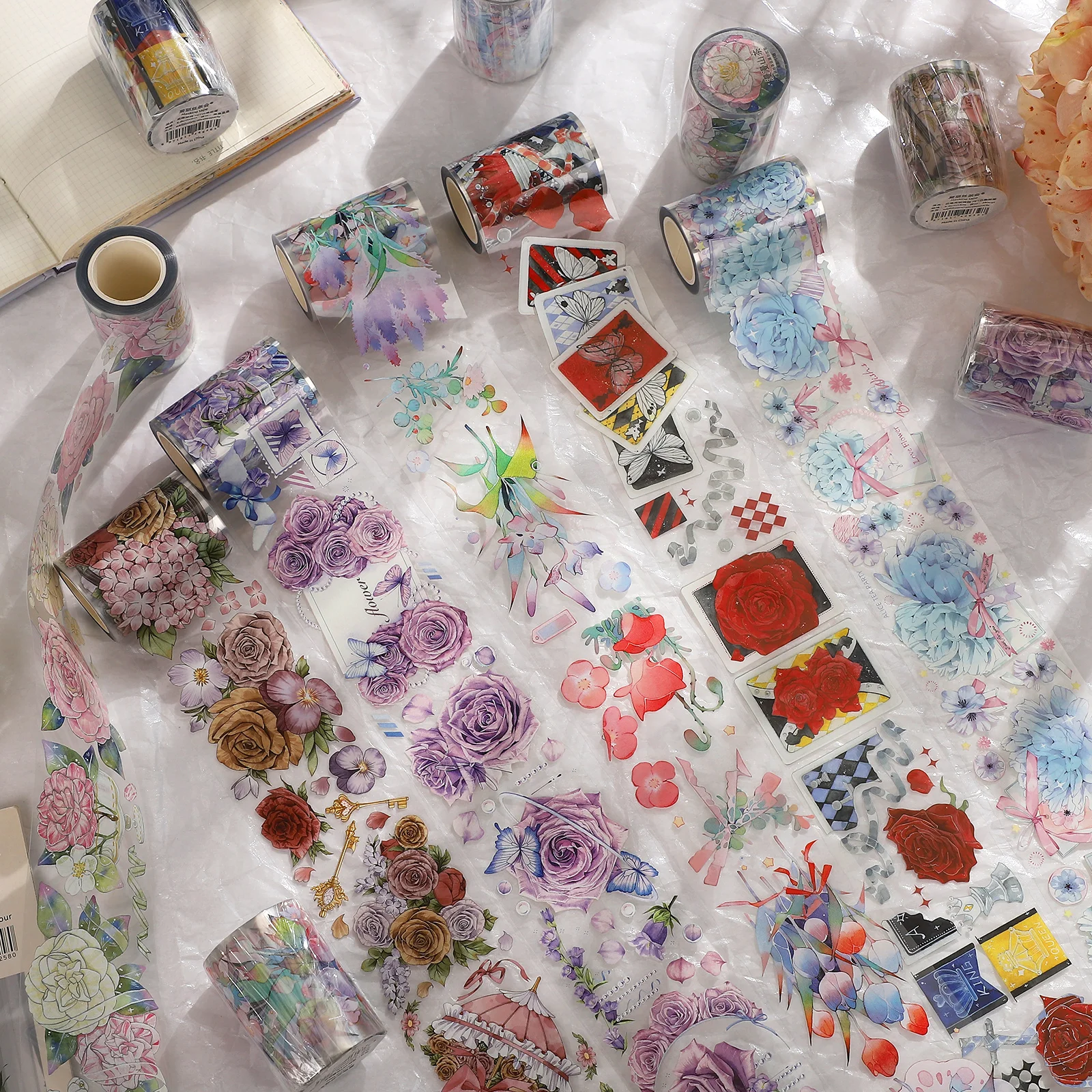 

58mm*500cm/ Roll Flower Fragrance Butterfly Shadow Series Vintage Flower Alice PET Tape Creative DIY Collage Decor Stationery