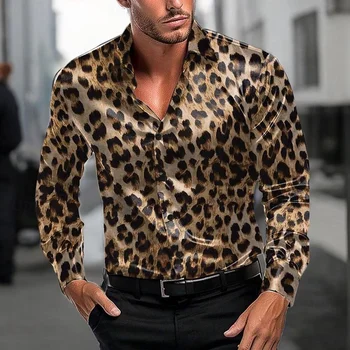 Camicia casual da uomo con stampa leopardata Camicia con bottoni a 12 colori Manica lunga Moda Casual Festa per il tempo libero Primavera Autunno Inverno Risvolto 6XL 1