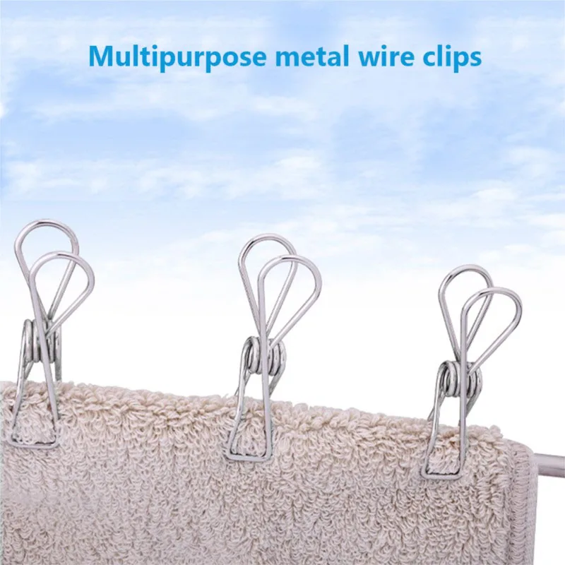 Clothespins Clothes Pegs With Hooks 80Pcs/Set Stainless Steel 5cm Clips Clamps Metal Storage Leather Craft Tool Pin Hook Organizer