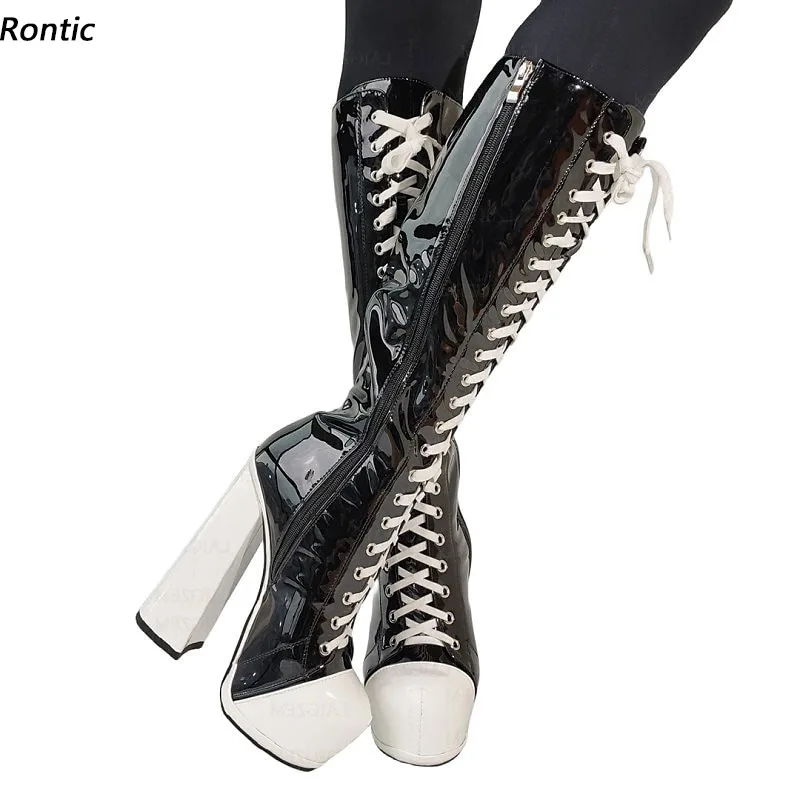 Rontic Winter Knee High Boots Block Heel 5