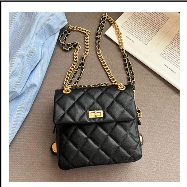 2024 New High-end Leather Small Aroma Caviar Diamond Chain Backpack, Elegant Commuter Style_voghion.com