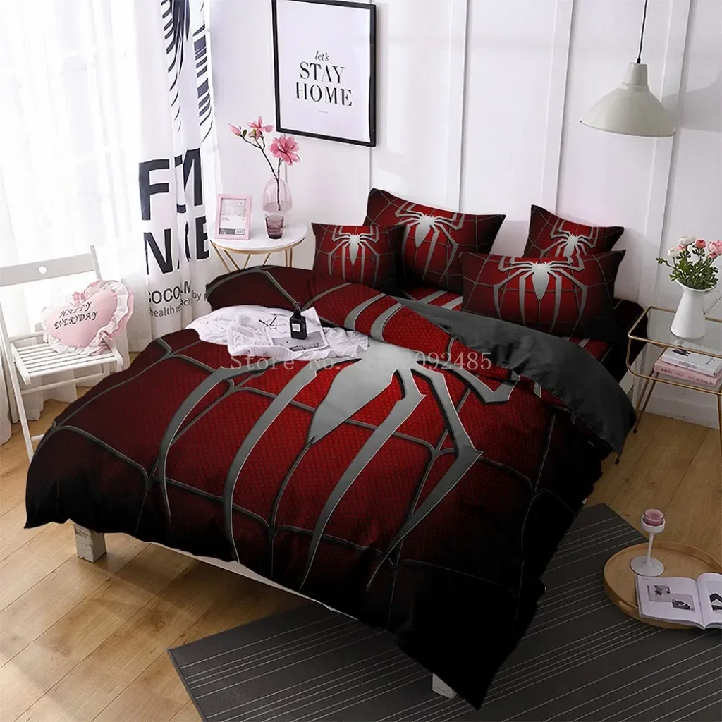 미니소 어벤져스 스파이더맨 3D 침구 세트 퀸 킹 이불 커버 세트 어린이 키즈 소년 침실 홈 텍스타일