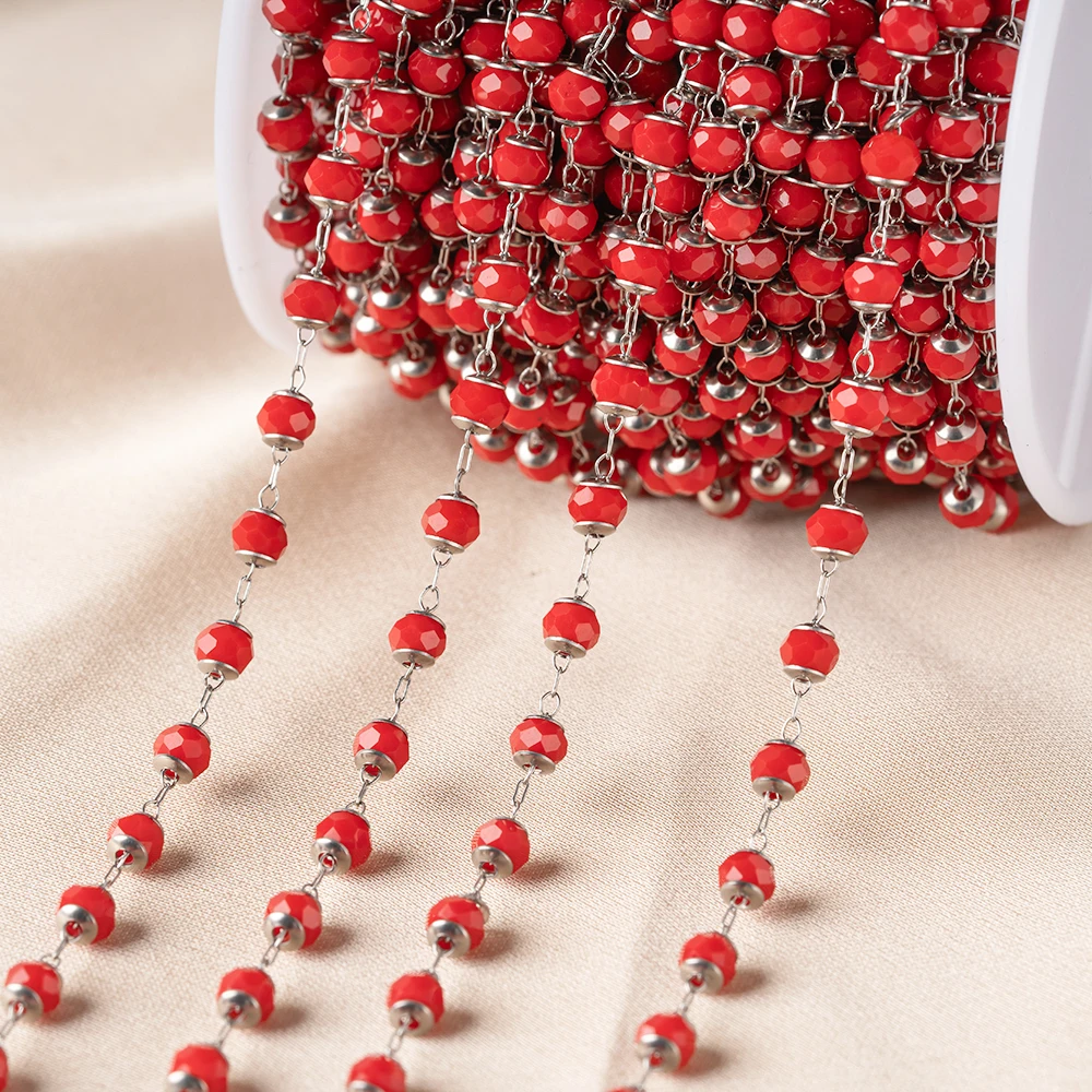 Stainless Steel Beaded Chain for DIY Jewelry Making - 1 Meter Crafting Accessory