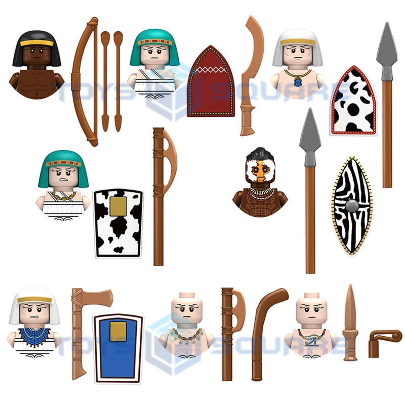 

The Nubian Archer Warrior Pharaonic Guard Egyptian Pikeman Infantry Boomerang Soldier Slinger Model Blocks MOC Bricks N313-N320