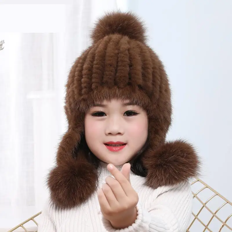Mink Hair Baby Hat Winter Children Boys And Girls Ear Protection Winter Fur Korean Version Thick Warm Cute Cute Hair Ball