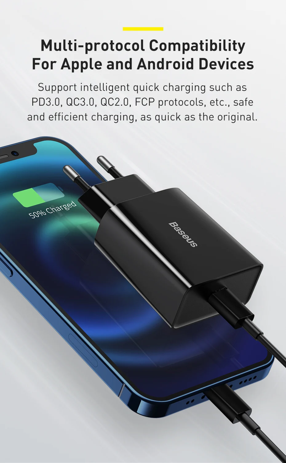 20W Quick Charge QC 3.0 PD USB C Fast Charger Type C Charger for iPhone 15 14 13