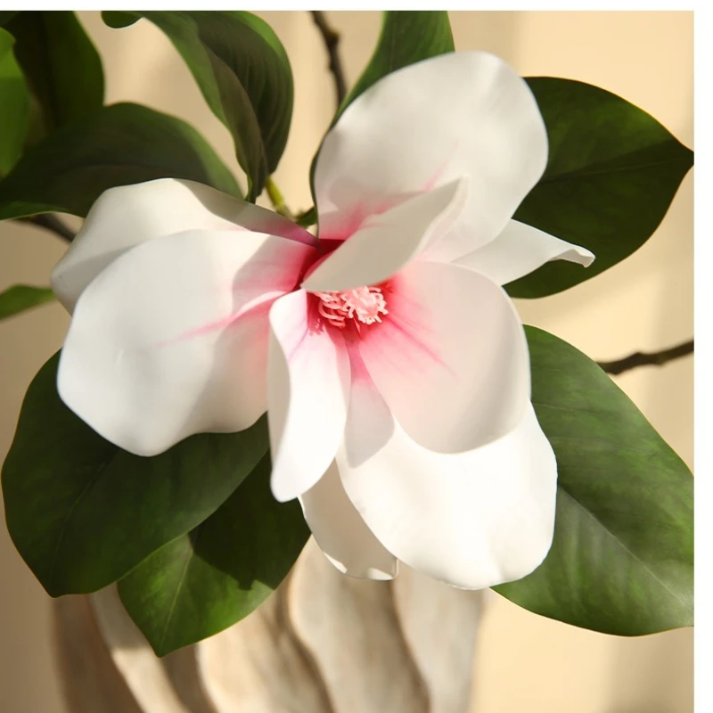 3 Stück Simulierte Magnolienzweige Seiden-Kunstblumen Restaurant-Dekoration Echt Aussehende Magnolien Grüne Pflanze Künstliche Blume