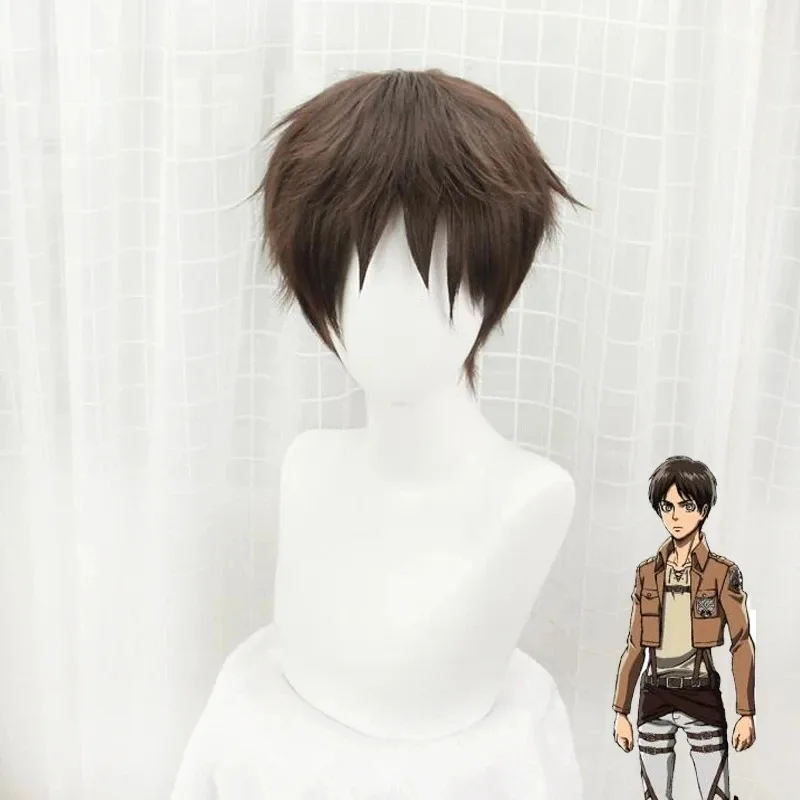 HIROAKIYA Peluca Cosplay De Eren Jaeger Con Gorro | Largo 30 Cm | Fibra Resiste Altas Temperaturas (180°C) | Talla Única Ajustable