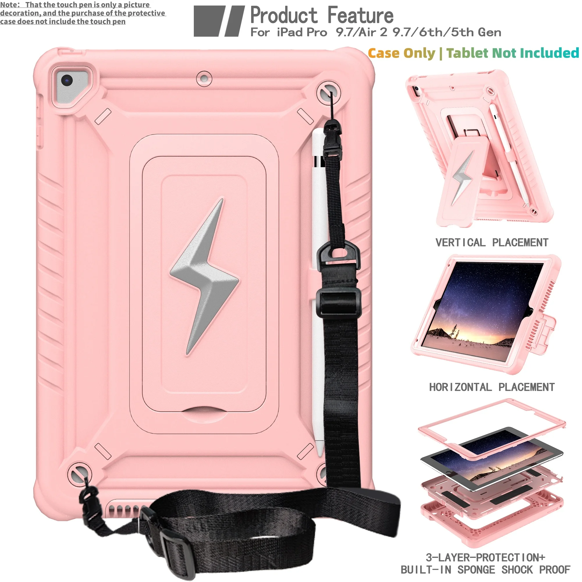 Heavy Duty Shockproof Tablet Case with Kickstand and Shoulder Strap