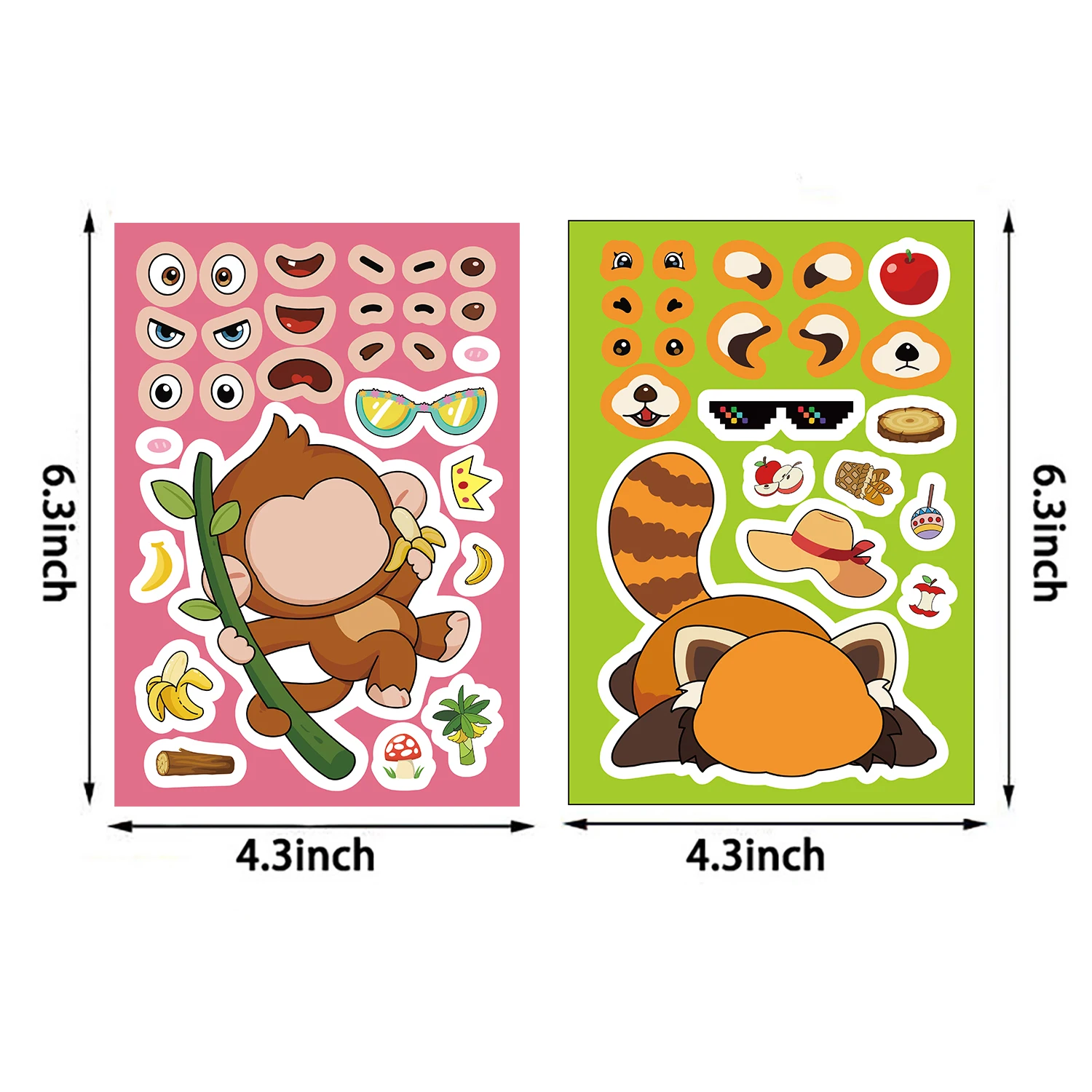 8개 동물 얼굴 변화 콜라주 하라주쿠 방수 러기지 스크랩북 패션 아트 사진 스케이트보드 노트북 스티커