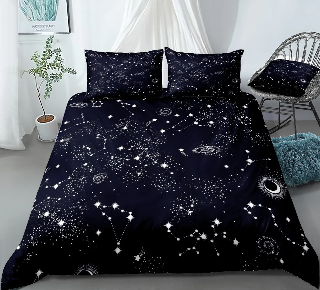 

Stars Bedding Set Night Sky Kids Girls Boys Duvet Cover Set Dark Blue Home Textiles Galaxy Bedclothes Men Women Soft Quilt Cover