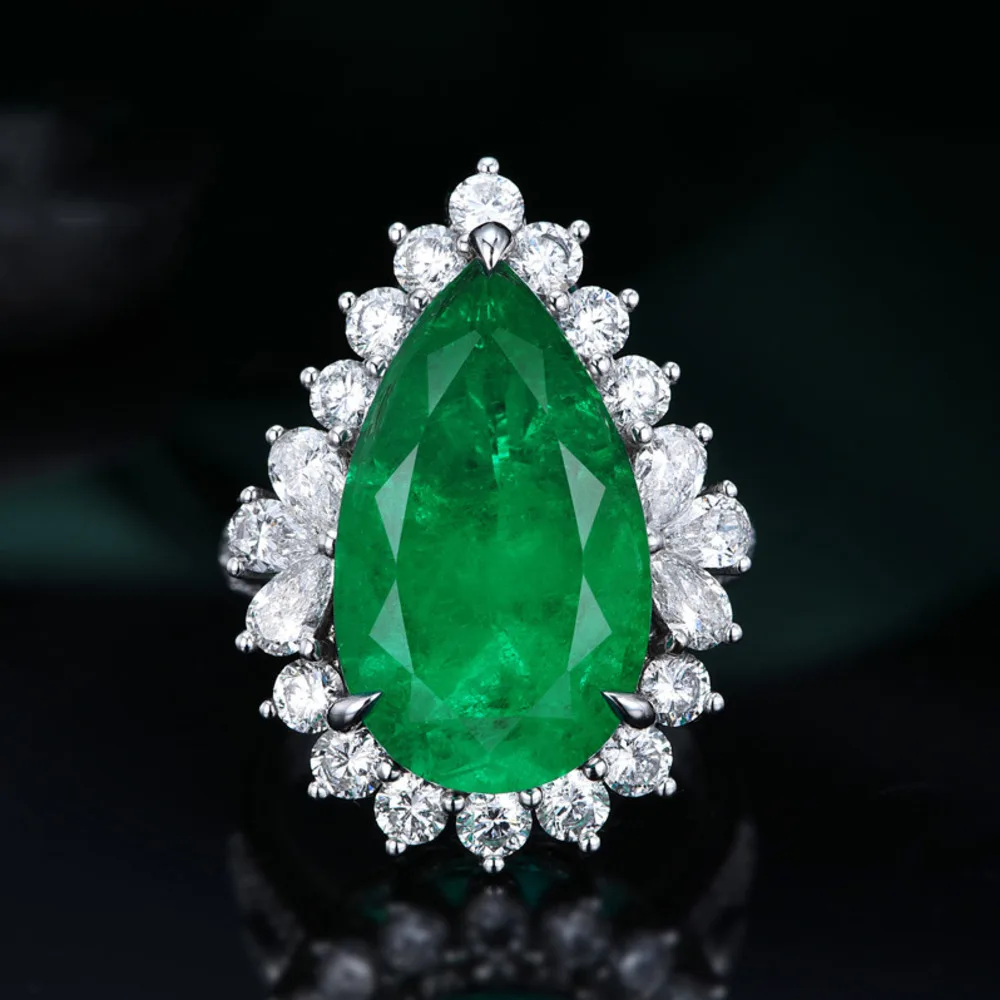 Silver Ring WOSIKATE 925 Sterling Silver Water Drop Emerald Ruby Sapphire Opening Ring For Women Wedding Jewelry Banquet Finger Ring